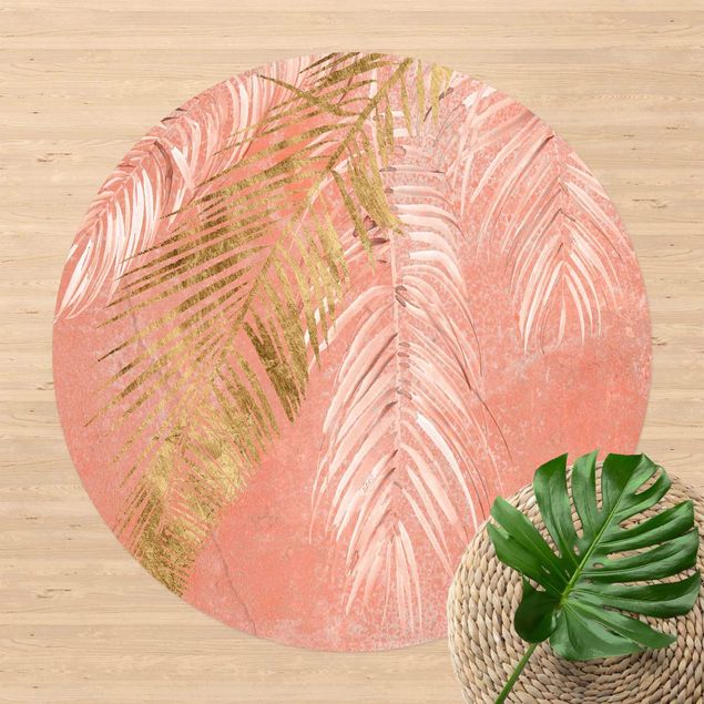 Tappeto da balcone Fronde di palma in rosa e oro I