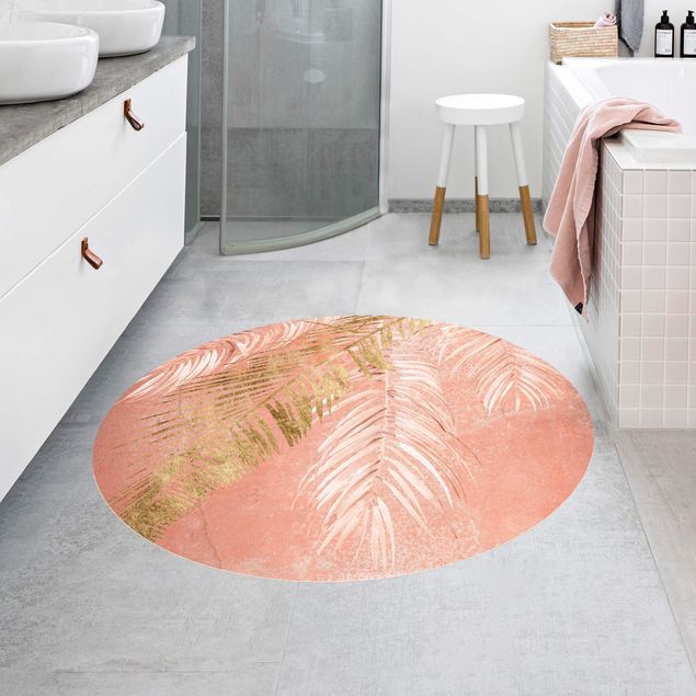 Tappeti bagno moderni Fronde di palma in rosa e oro I