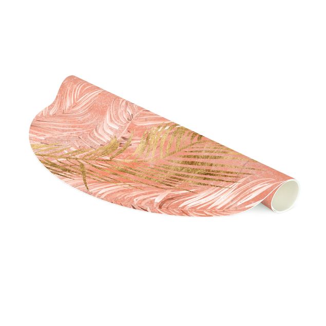 Tappeto rosa cameretta Fronde di palma in rosa e oro I