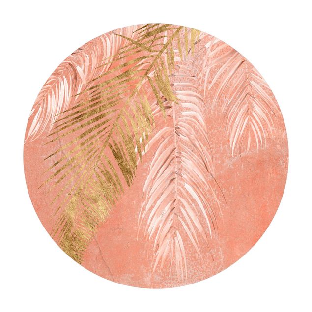 Tappeti in vinile grandi dimensioni Fronde di palma in rosa e oro I