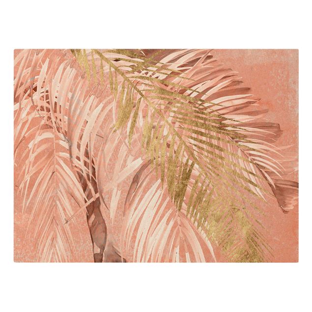 Stampe su tela Fronde di palma in rosa e oro II