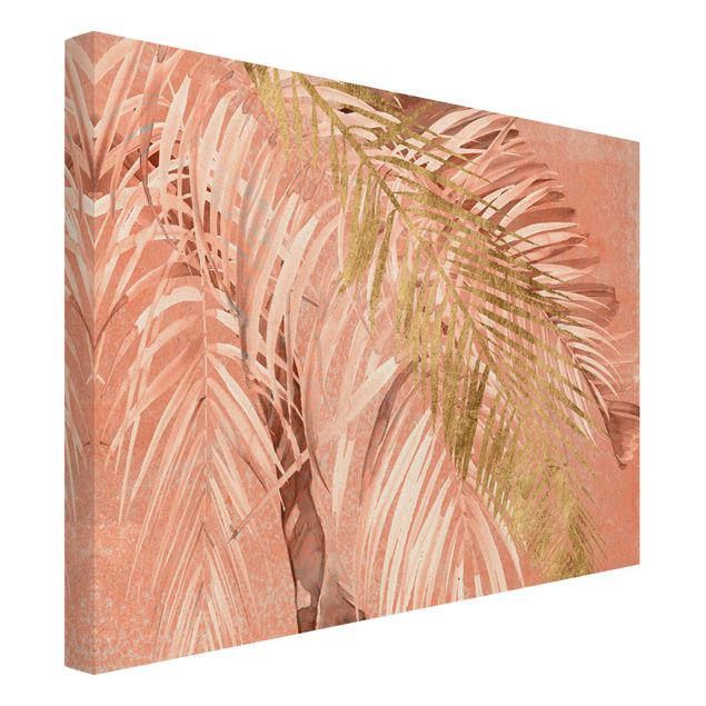 Quadro su tela oro - Foglie di palma rosa e oro II