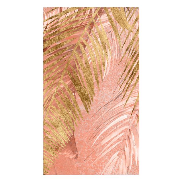Rivestimento per doccia - Foglie di palma rosa e oro III