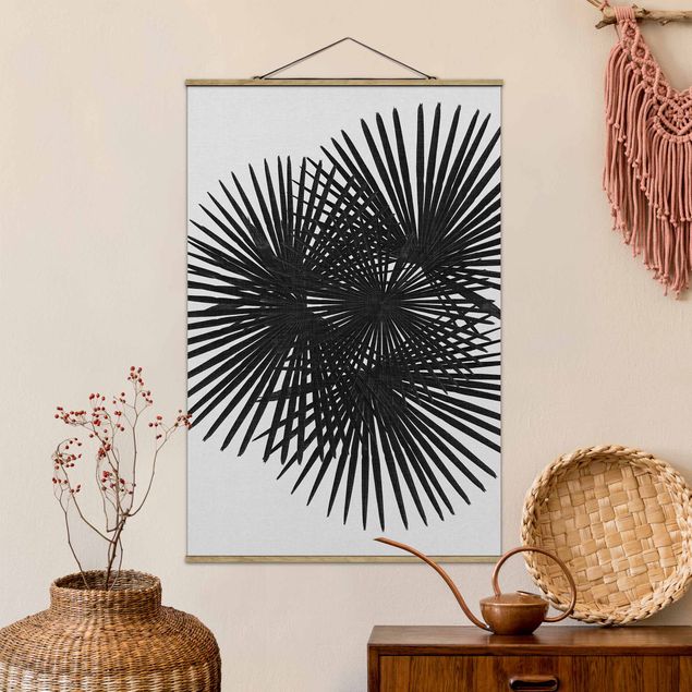 Foto su tessuto da parete con bastone - Foglie di palma in bianco e nero - Verticale 2:3