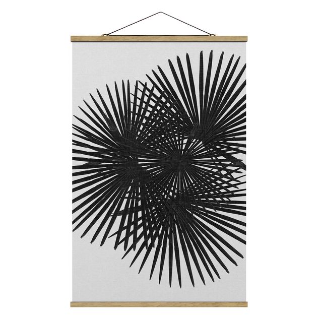 Foto su tessuto da parete con bastone - Foglie di palma in bianco e nero - Verticale 2:3