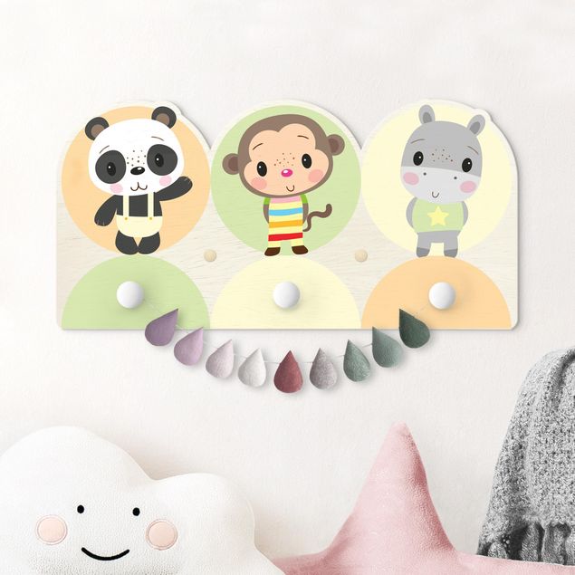 Kinderzimmer Wandgarderobe mit Tieren Panda Scimmia Ippopotamo