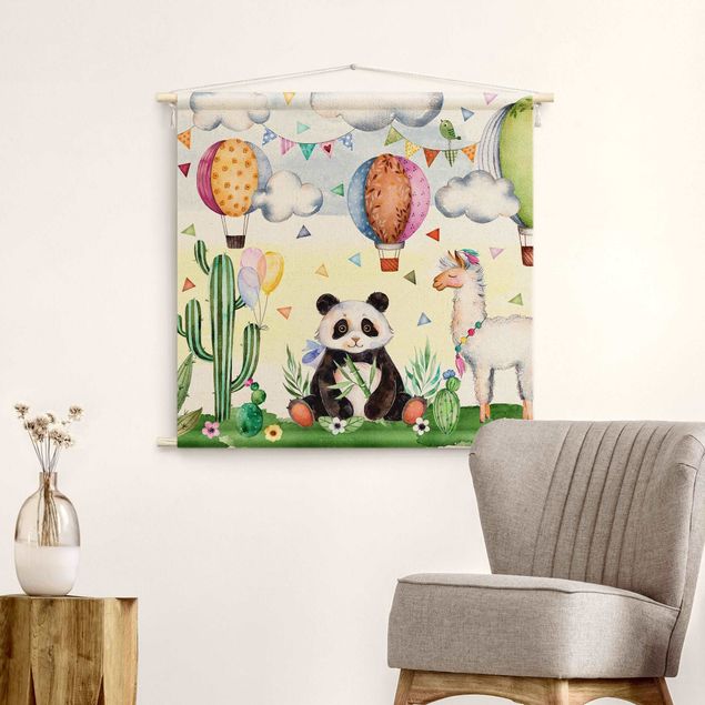 quadri con animali Panda e lama in acquerello