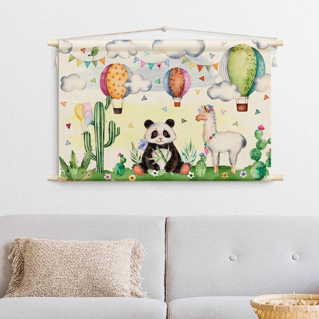 quadri con animali Panda e lama in acquerello