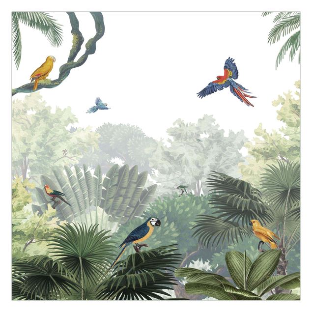 Carta da parati - Parata di pappagalli nella giungla delicata