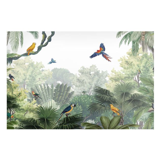 Lavagna magnetica per ufficio Parata di pappagalli nella giungla delicata