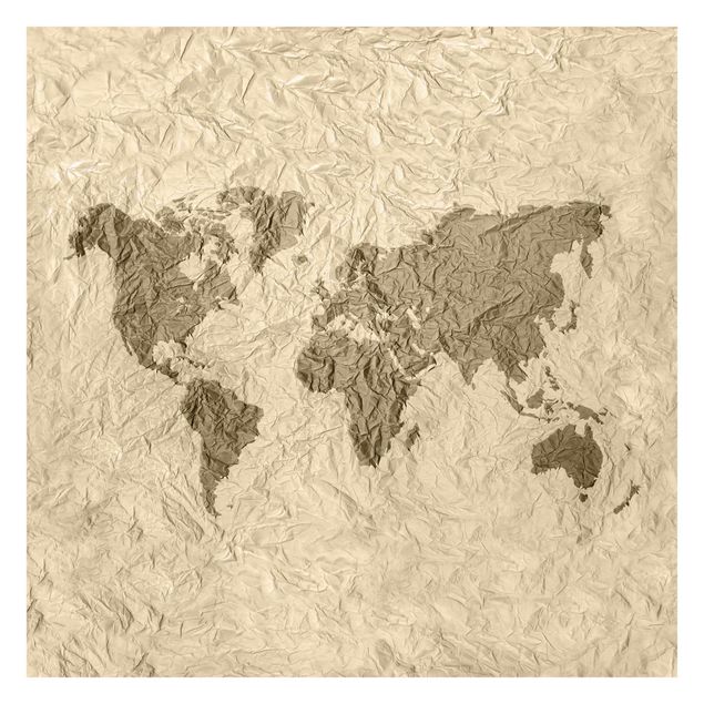 Carta da parati - Mappa del mondo effetto carta marrone beige