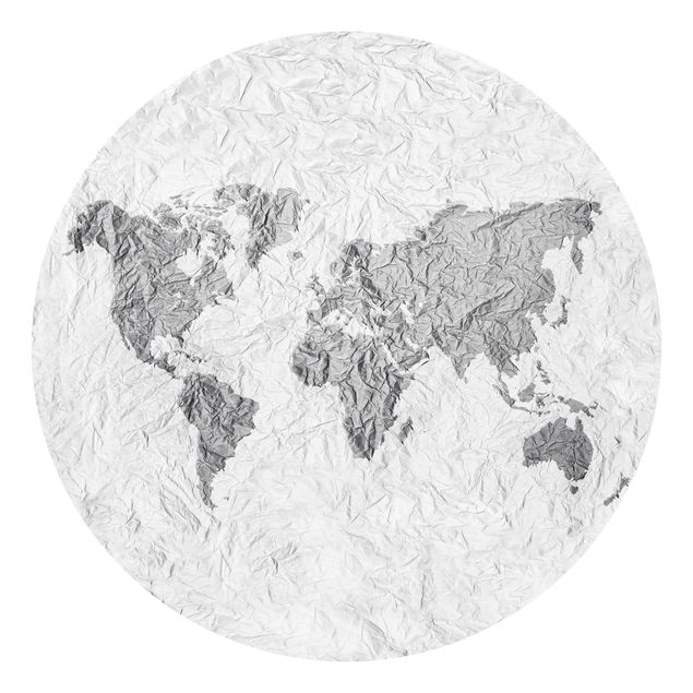Carta da parati rotonda autoadesiva - Carta mappa del mondo Grigio Bianco