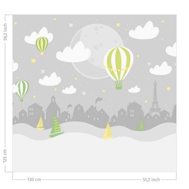 Tende termico Parigi con stelle e mongolfiere in grigio