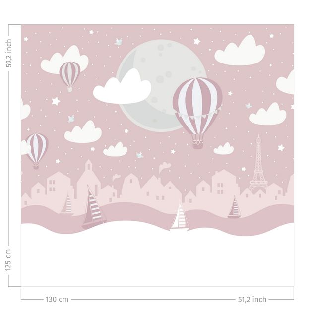 Tende termico Parigi con stelle e mongolfiere in rosa