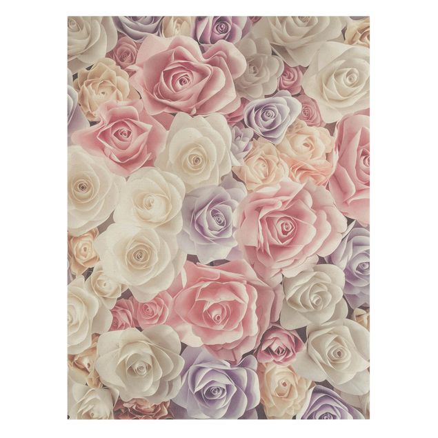 Quadro su tela naturale - Rose artistiche in pastello - Formato verticale 3:4