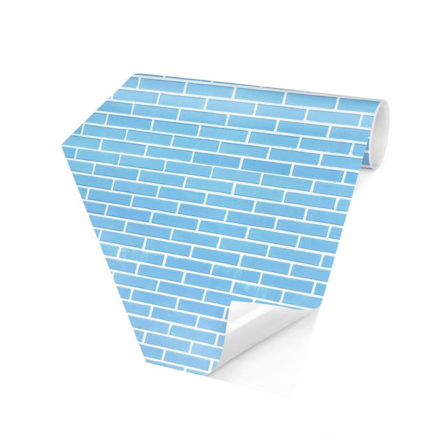 Fotomurale esagonale autoadesivo - Parete di mattoni blu pastello