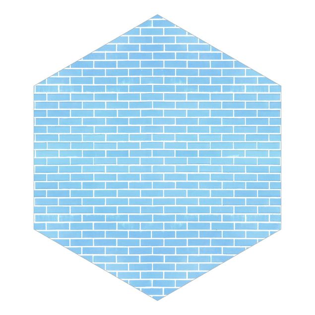 Fotomurale esagonale autoadesivo - Parete di mattoni blu pastello