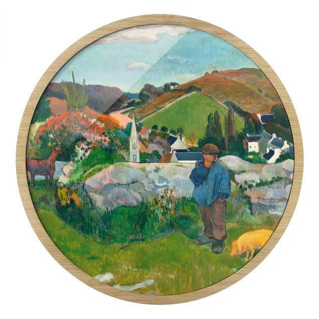 Quadro rotondo incorniciato - Paul Gauguin - Il guardiano di porci