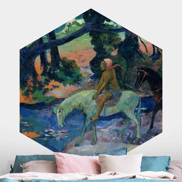 Carta da parati esagonale Paul Gauguin - La fuga, il guado