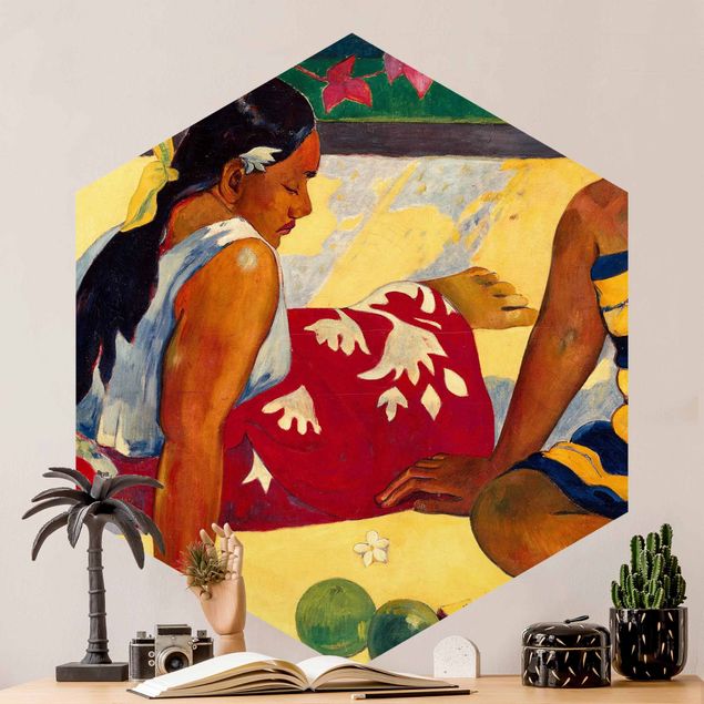 Carta da parati esagonale adesiva con disegni - Paul Gauguin - Due donne tahitiane