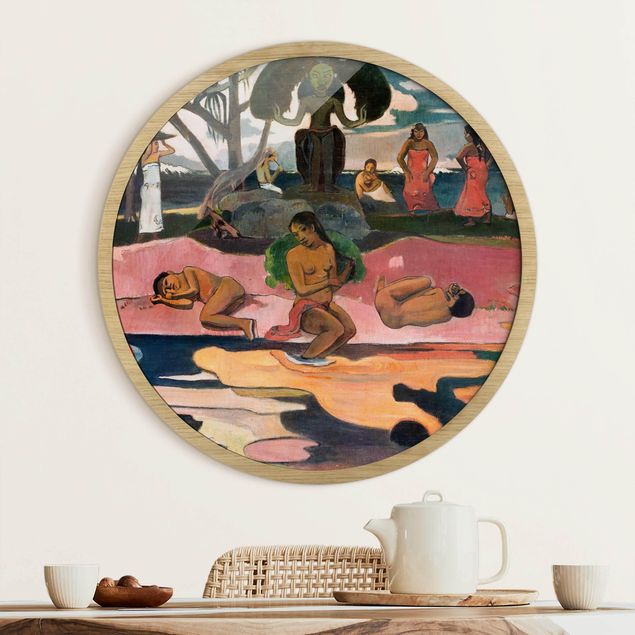 Poster con cornice rotonda Paul Gauguin - Il giorno degli dei (Mahana No Atua)