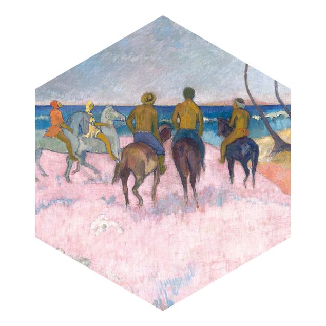 Carta da parati esagonale adesiva con disegni - Paul Gauguin - Cavalieri sulla spiaggia