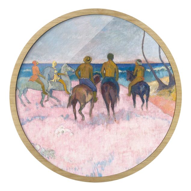 Quadro rotondo incorniciato - Paul Gauguin - Cavalieri sulla spiaggia