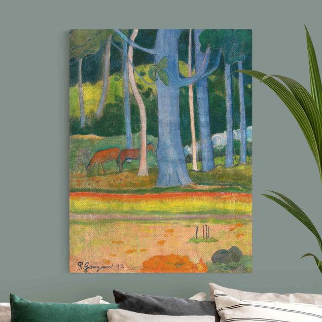 Quadri su tela paesaggio Paul Gauguin - Paesaggio con tronchi d'albero blu