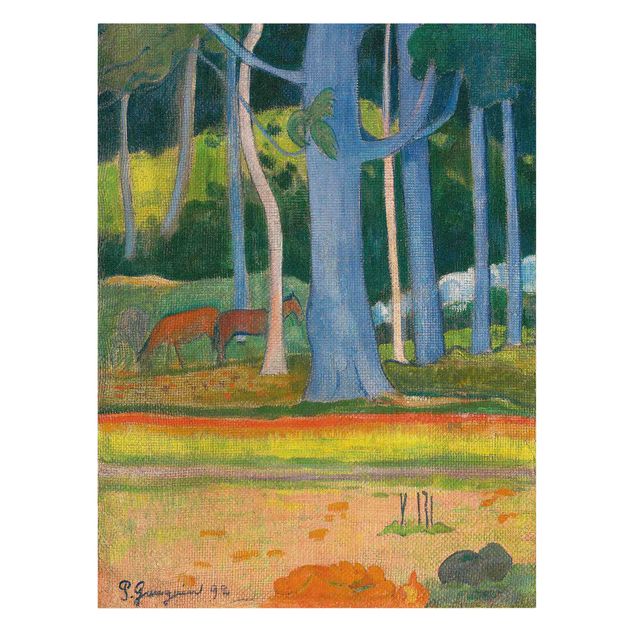 Stampe su tela Paul Gauguin - Paesaggio con tronchi d'albero blu