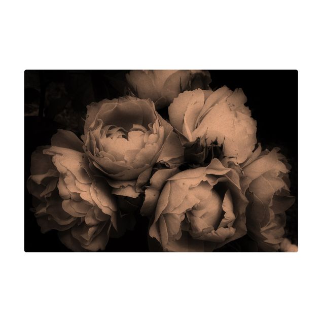 Tappetino di sughero - Peonie su sfondo nero shabby in bianco e nero - Formato orizzontale 3:2