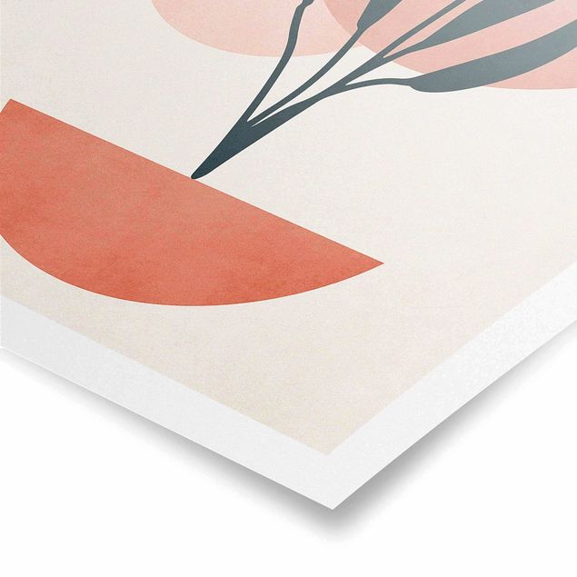Poster riproduzione - Forme astratte e piante in rosa - 2:3