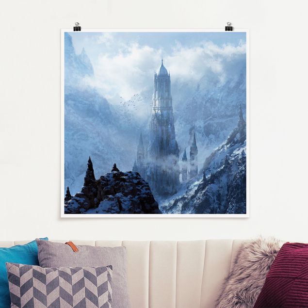Poster illustrazioni Fantastico castello nella neve