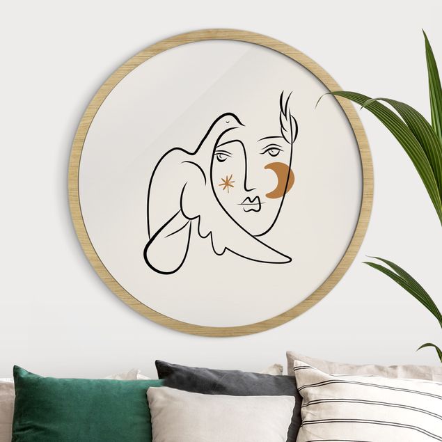 Poster con cornice rotonda Interpretazione di Picasso - Donna con colomba II