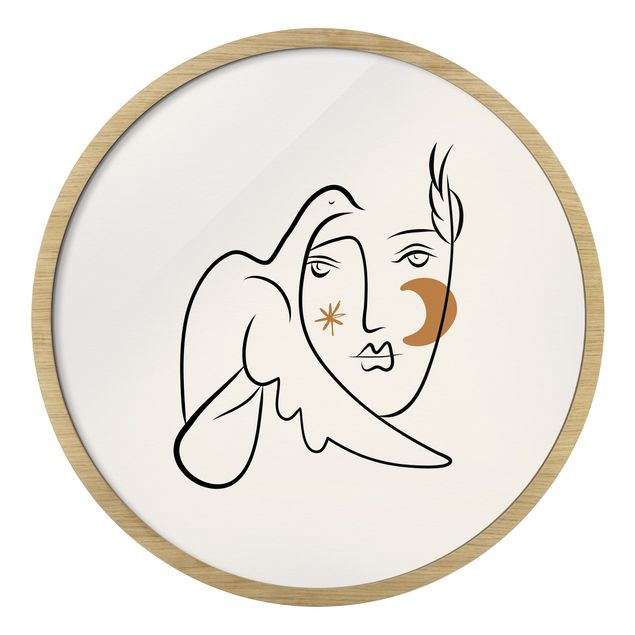 Quadro rotondo incorniciato - Interpretazione di Picasso - Dama con colomba II