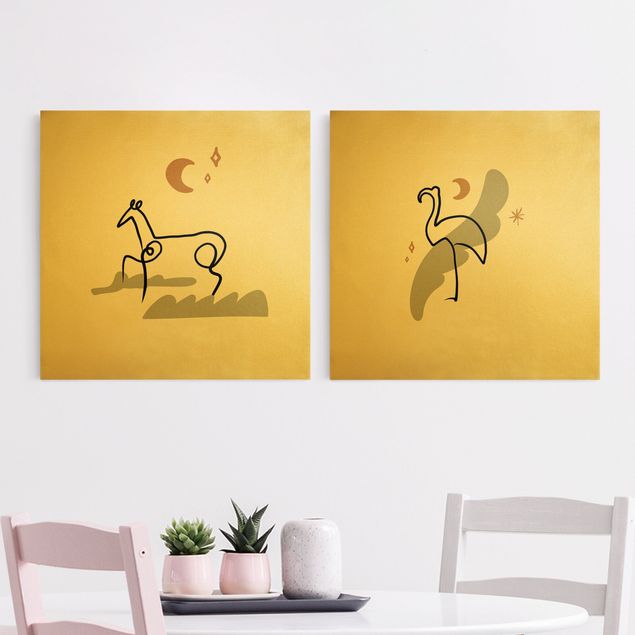 Quadri con cavalli Interpretazione di Picasso - Cavallo e fenicottero