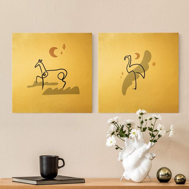 Stampe su tela astratte  Interpretazione di Picasso - Cavallo e fenicottero