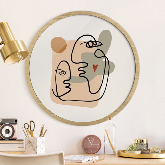 Poster con cornice rotonda Interpretazione di Picasso - Bacio sulla guancia