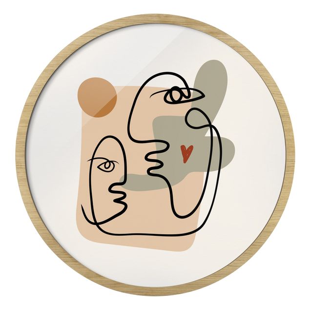 Quadro rotondo incorniciato - Interpretazione di Picasso - Bacio sulla guancia