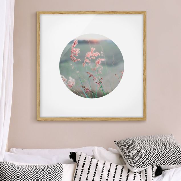 Poster con cornice - Fiori rosa in cerchio
