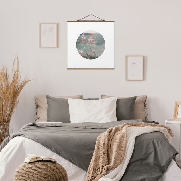 Foto su tessuto da parete con bastone - Fiori rosa in cerchio - Quadrato 1:1