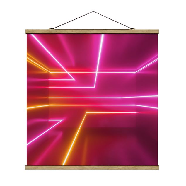 Foto su tessuto da parete con bastone - Righe al neon rosa - Quadrato 1:1
