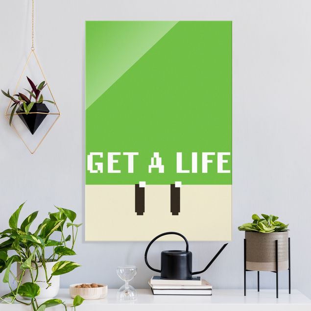 Lavagna magnetica vetro Frase in pixel Get A Life in verde