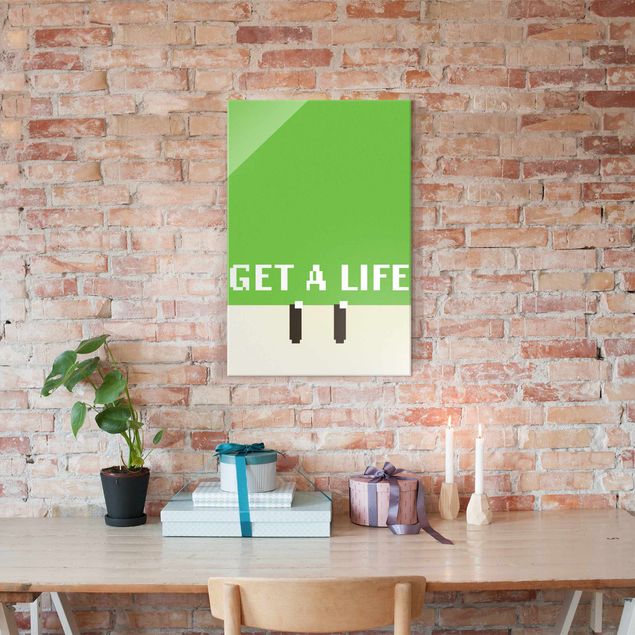 Quadro in vetro - Frase in pixel Get A Life in verde