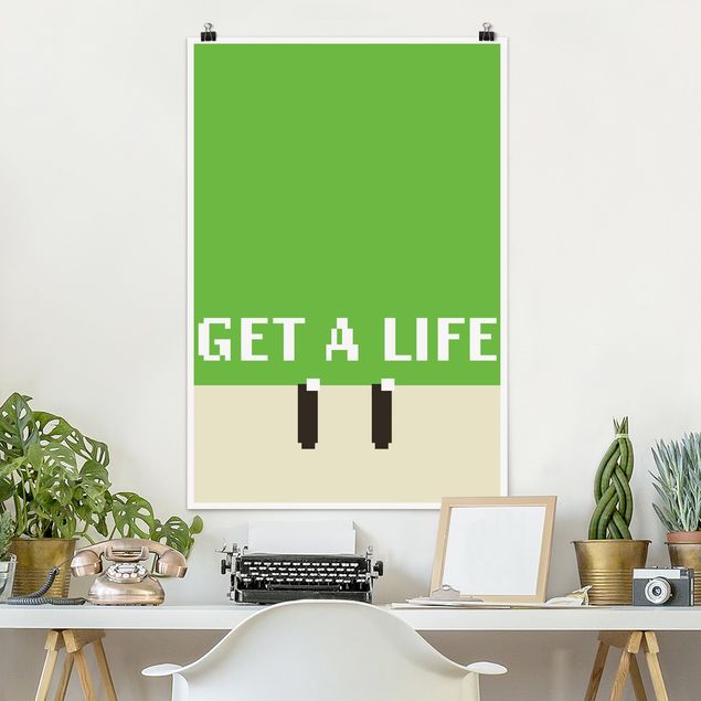 Poster cameretta bambini verde Frase in pixel Get A Life in verde