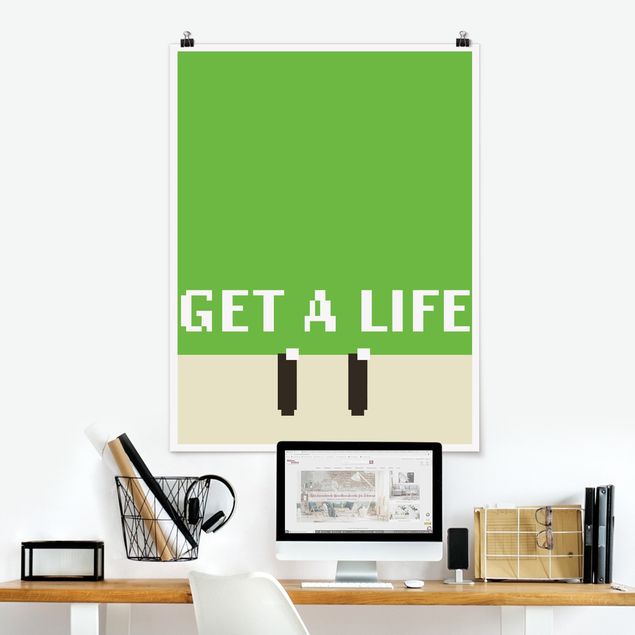 Poster cameretta bambini verde Frase in pixel Get A Life in verde