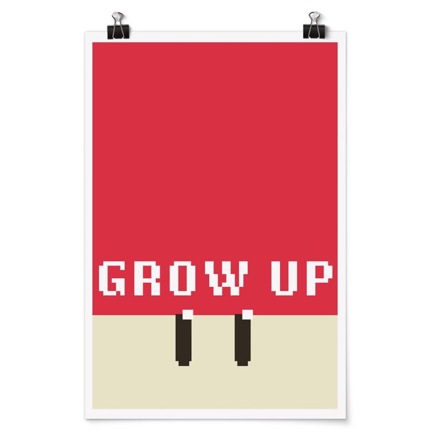 Poster riproduzione - Frase in pixel Grow Up in rosso