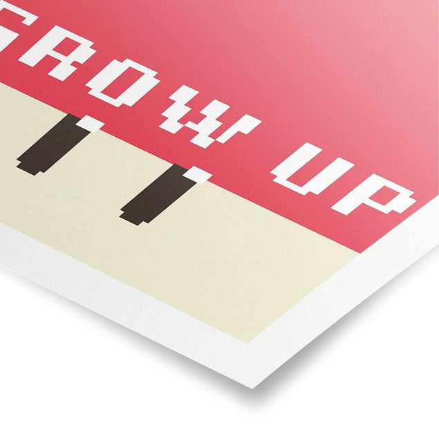 Poster riproduzione - Frase in pixel Grow Up in rosso