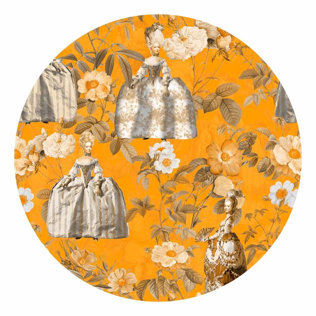 Carte da parati rotonde - Vestito pomposo in giardino su arancione