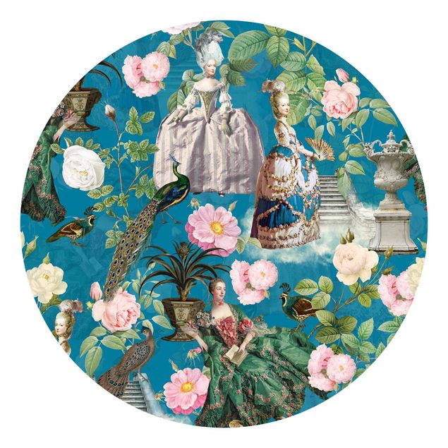 Carte da parati rotonde - Vestito pomposo in giardino di rose su blu