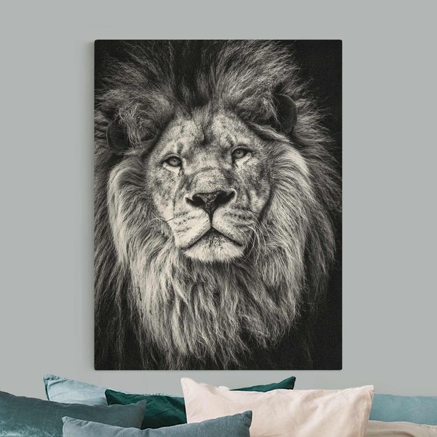 Tela leoni Ritratto di leone in bianco e nero